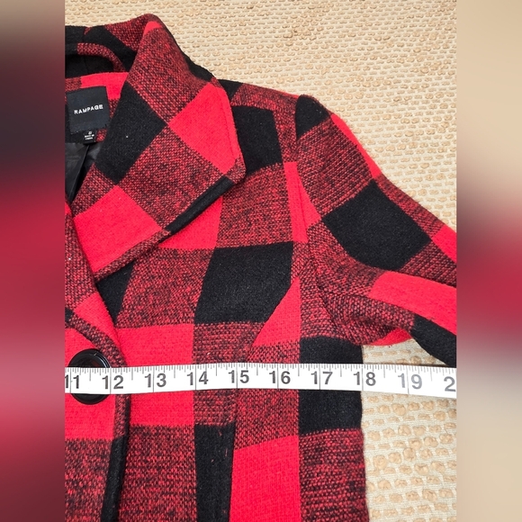 Rampage Carrie Classic Small Double Breast Red & Black Plaid Peacoat Jacket - Picture 7 of 9